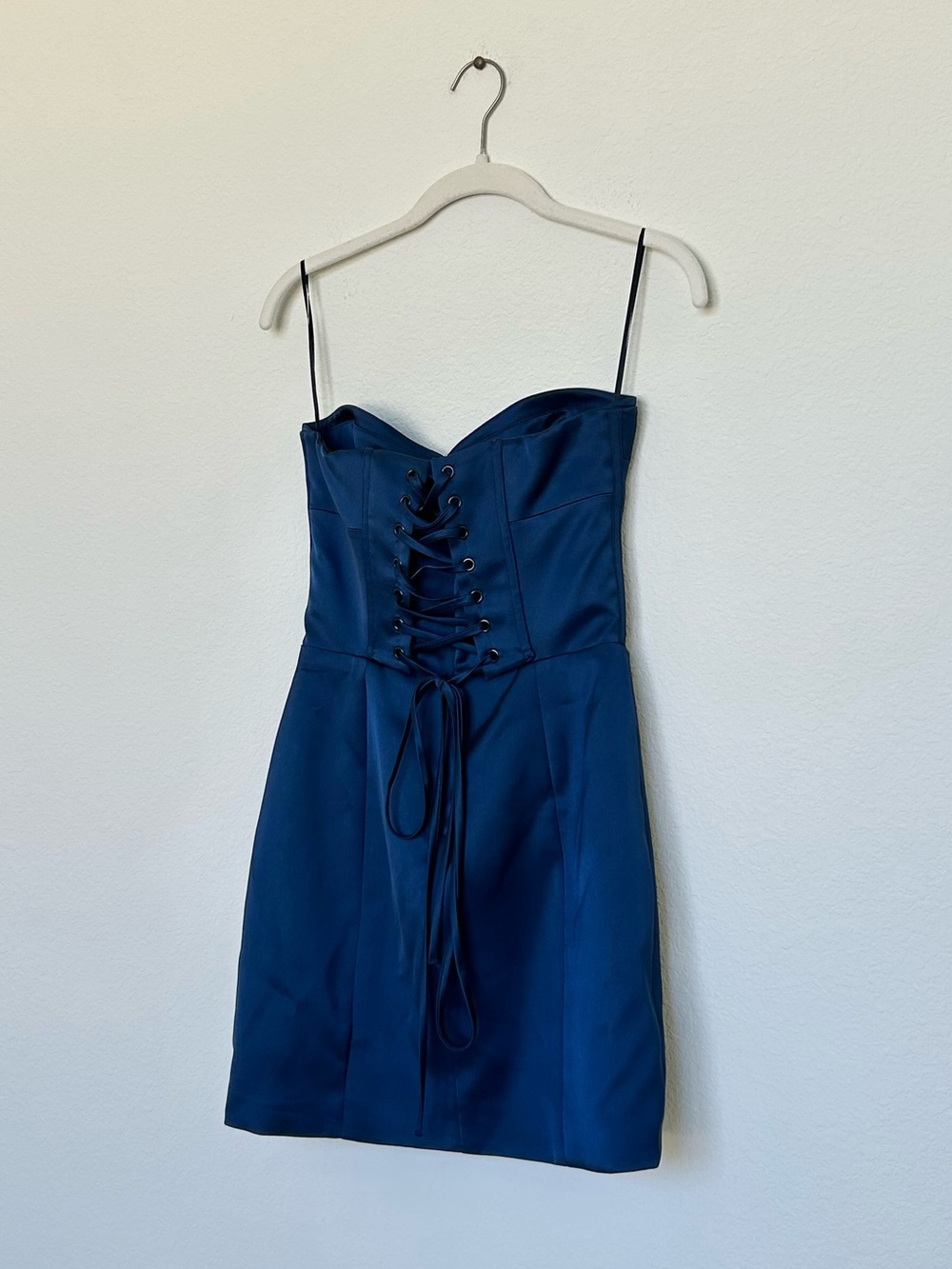 Reformation Pacie Strapless Mini Dress in Danube Navy Blue - Picture 9 of 10